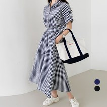 바블링브룩 여성용 체크 셔츠 플레어 롱 원피스