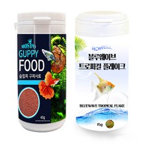 모스트펫 슬립피 구피 43g + 블루웨이브 트로피컬 플레이크 15g 세트, 1세트