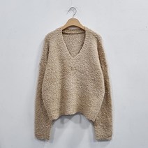 오오엘 여성용 루즈핏 부클 크롭 브이 니트