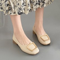 라블 말랑한 스퀘어 장식 플랫슈즈