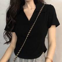 여성용 무지 카라 심플 헨리넥 기본 반팔 티셔츠 HN024