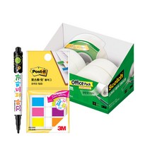 쓰리엠 매직 테이프 오피스 팩 18mm x 25m MT-5 + 포스트잇 교차 플래그 분류용 필름 683-6AN + 꼬마 보드마카, 블랙(보드마카), 1세트
