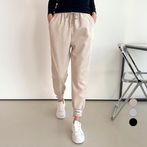 세컨그라운드 여성용 언발 패치 모직 조거 팬츠