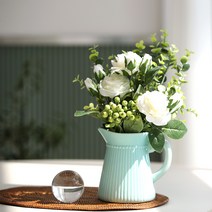 조화 + 도자기 저그 꽃병 세트, 민트, 1세트