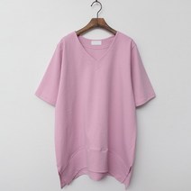 빼빼 여성용 브이넥 루즈핏 반팔 롱 티셔츠