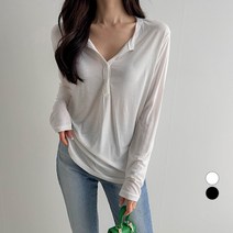 세컨그라운드 여성용 단작 단추 라인 긴팔 티셔츠