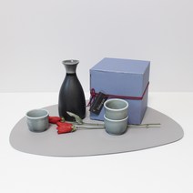 달소금 도자기 꽃봉 도쿠리 선물세트 스카이그레이, 1세트, 도쿠리 + 술잔 3p