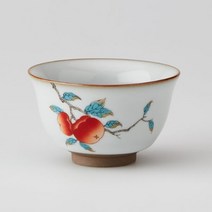 여요 월백 반구 찻잔 홍시, 브라운 + 화이트 + 레드 + 그린, 1개