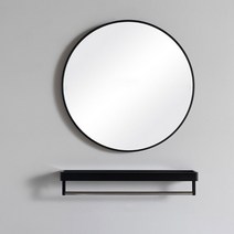 데코트리 모던 원형 벽거울 M + 선반, 블랙