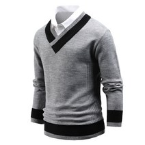 다꾸앙 남성용 트렌디 배색 브이넥 긴팔 니트 D09K8_tn3137