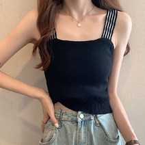 구디프 여성용 솔리드 스트랩 반크롭 나시티