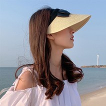오픈스페이스 리본 밀짚 썬캡 모자 2p
