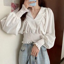 여성용 MA 브이넥 크롭 블라우스