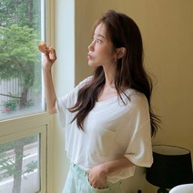 임블리 여성용 쿨브리즈 린넨 브이넥 티셔츠