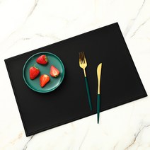 더블제이유 인조가죽 방수 사각 식탁매트 2p, 블랙, 45 x 30 cm