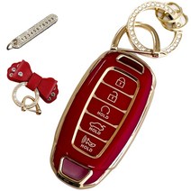 루루형제 현대 스마트 자동차 쏘나타 그랜저IG 싼타페 코나 투싼 아반떼 팰리세이드 키케이스 + 번호키링 + 가죽 리본 키링 세트, 키케이스+번호키링+가죽리본키링, AH-02, 딥레드