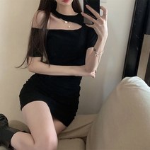 따봉오빠 여성용 하프 오프숄더 슬림 원피스 JNH1162