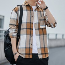 남성용 스프링 체크 셔츠
