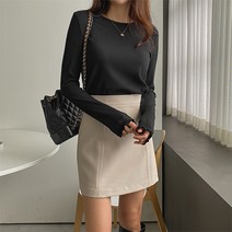 여성용 사이드 슬릿프릴 소매 골지 티셔츠