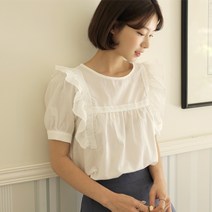빼빼 여성용 레이스 프릴 반팔 블라우스