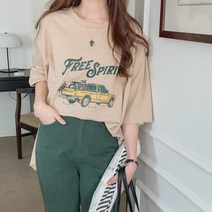 린다샵 여성용 트임 언발 나염 티셔츠 T8888K22