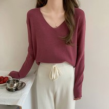 레몬소울 여성용 하레 골지 브이넥 니트티