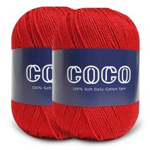 니뜨 코코 뜨개실 60g x 2p + 무료도안 세트, 124 레드