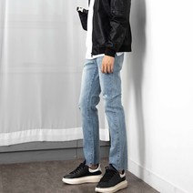 남성용 테이퍼드핏 워싱 찢청 밑단절개 청바지