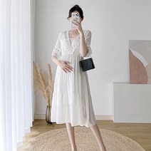 아일렛 브이 펀칭 청순 롱 임산부 원피스