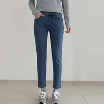 빼빼 여성용 따듯기모 허리밴딩 스키니 데님팬츠