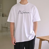 플레이즈 남성용 10수 면 나염 레터링 반팔 티셔츠