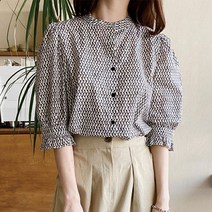 탱커스 오픈 차이나 카라 칠부 블라우스