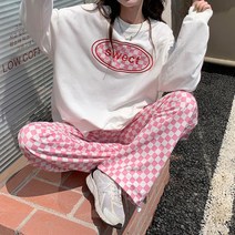 여성용 MA 트렌디 체크무늬 와이드 팬츠