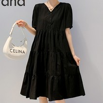 미니멀 썸머 퍼프 임산부 삼단 원피스
