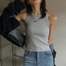 스팩트 여성용 골지 크롭 민소매 롱