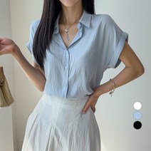 세컨그라운드 여성용 캡소매 롤업 카라 블라우스