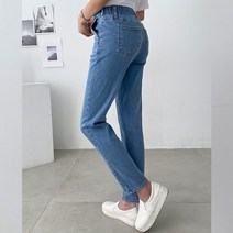 여성용 세미 보이핏 밴딩 데님팬츠 79456