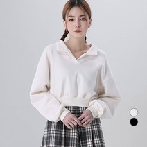 어썸어라운드 여성용 기모 카라 트임 크롭 맨투맨
