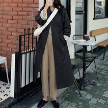 로렌하이 여성용 하이넥 비조 스트링 롱 야상 점퍼