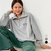 바블링브룩 여성용 루즈핏 자수 반집업 맨투맨