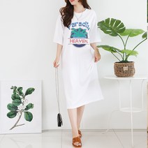 여성용 파라다이스 나염 오버핏 반팔 롱 원피스