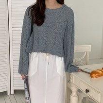 여성용 디스탕 라운드 크롭 부클 긴팔 니트 NT3632K23