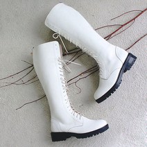 르본디 수제 레이스업 키높이 통굽 롱부츠 4cm