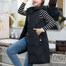 페이토 여성용 패션 후드 미디엄 패딩 조끼