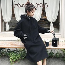 안다로미 데일리 단가라 배색 후드 롱 원피스