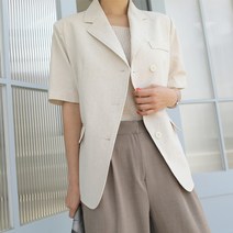 빼빼 여성용 린넨혼방 3버튼 반팔 자켓
