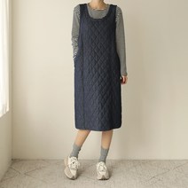 빼빼 여성용 데님 누빔 퀼팅 뷔스티에 도톰 원피스
