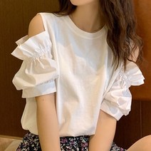 구디프 여성용 오프숄더 셔링 루즈핏 티셔츠