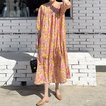 오키 여성 코프 플라워 라운드 롱원피스