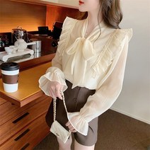 MA 진주 리본 프릴 블라우스